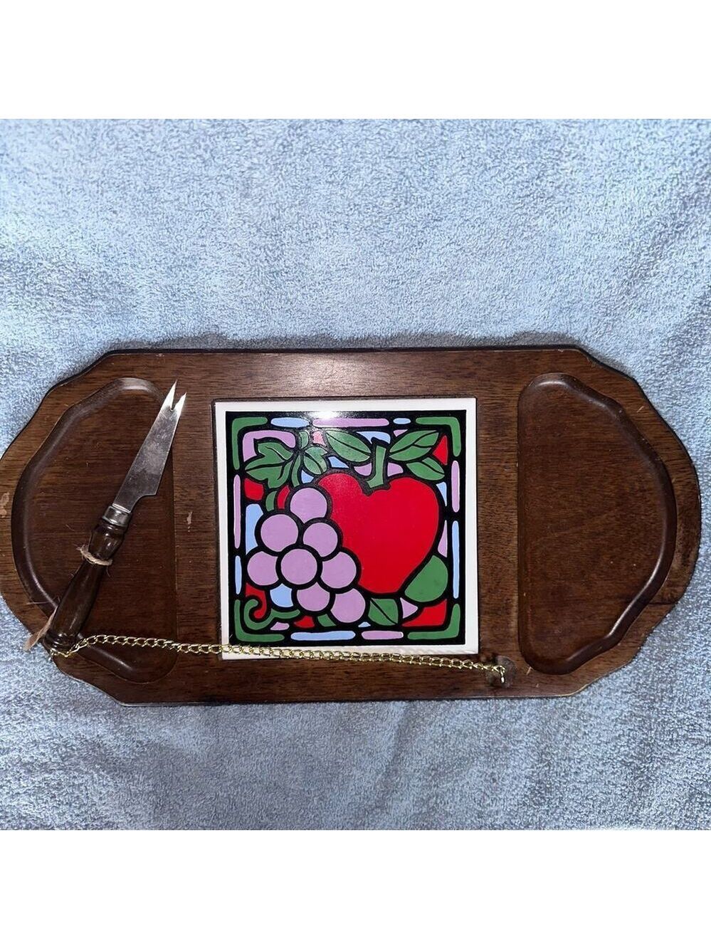 Vintage Charcuterie Board Cheese Platter with Knife Oval Wood Tray MCM Retro